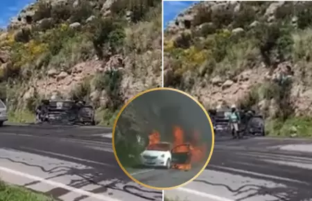 Chofer termina envuelto en llamas al incendiarse su taxi.