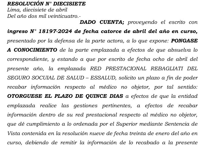 Poder Judicial da plazo de 15 das a EsSalud para designar a un mdico que desconecte a Mara Benito.
