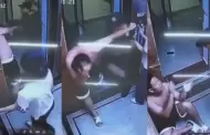 Karma! Joven golpea a una mujer en el ascensor hasta que un polica interviene con duros golpes