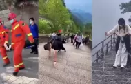 Monte Taishan: Turistas suben ms de 7 mil escalones y terminan hasta en camillas