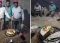 Gran Corazn! Albailes compran torta para celebrar cumpleaos de su compaero en plena obra de construccin