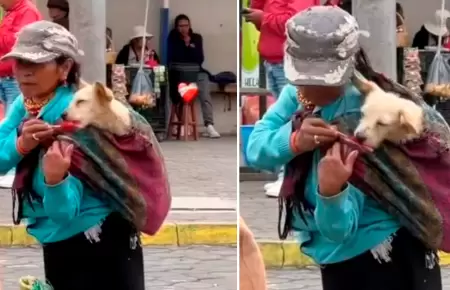 Mujer carga a su perrito como un beb en Guatemala.