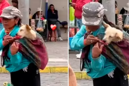 Mujer carga a su perrito como un beb en Guatemala.