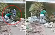 Indignante! Mujer empuj a un abuelito al ro por invadir su propiedad frente a su pequea nieta