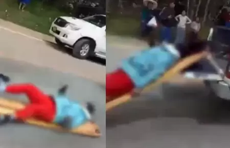 Mujer cae de camioneta de Serenazgo con todo y camilla