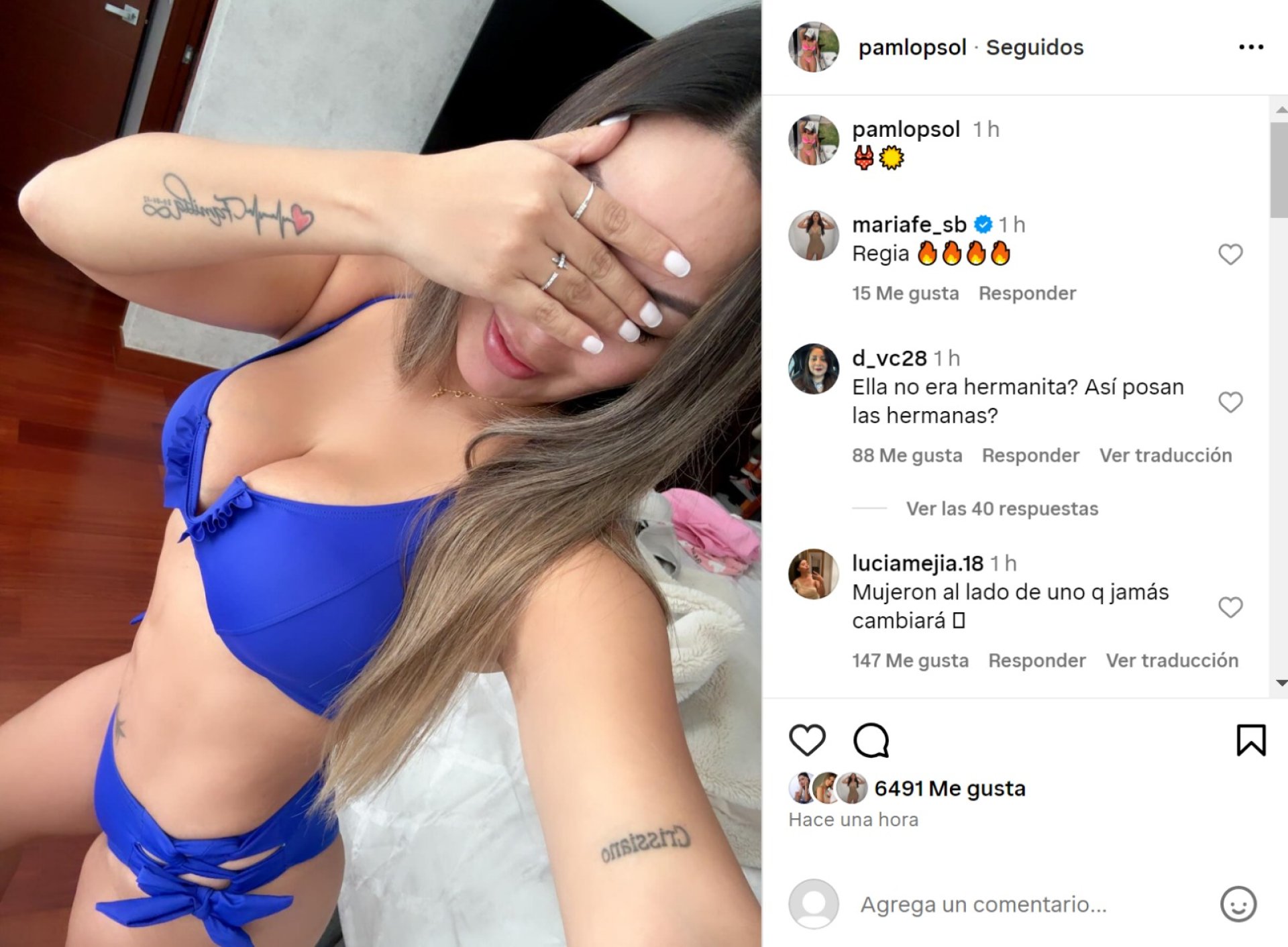 Pamela Lpez es criticada por posar en bikini