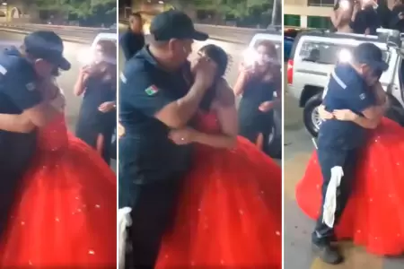 Quinceaera sorprende a su padre en su trabajo.