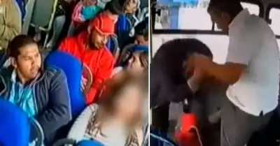 Chofer golpea al acosador de una joven en su bus.