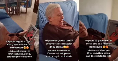 Madre, que padece Alzheimer, orgullosa al ver a su hijo graduado.