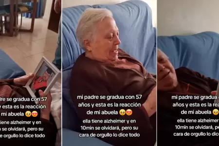 Madre, que padece Alzheimer, orgullosa al ver a su hijo graduado.