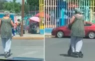 Abuelita conmueve al ir en monopatn a recoger a su nieto a la escuela: "Que nunca nos falten"