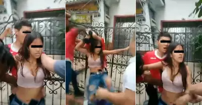 Mujer defiende a su novio de un ataque al ser acusado de presunto robo.