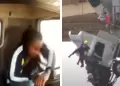 Mujer pierde el control de su camin y queda colgando de un puente.