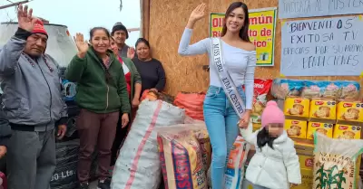 Miss Per Lima Centro y Exitosa llevan vveres a 'Rinconcito de Ticlio Chico'.