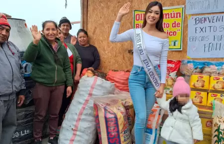 Miss Per Lima Centro y Exitosa llevan vveres a 'Rinconcito de Ticlio Chico'.