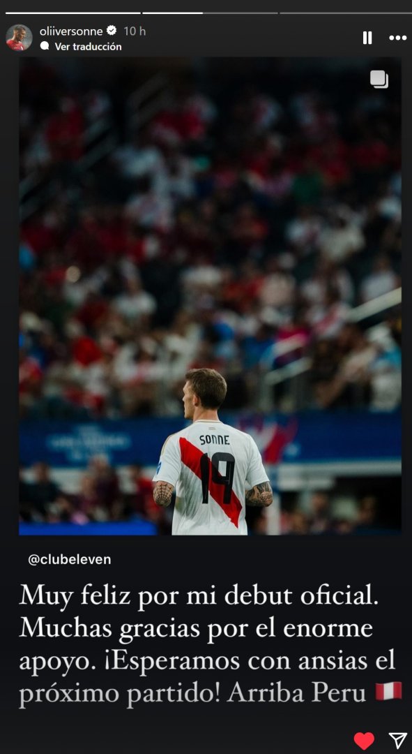 Oliver Sonne comparte conmovedor mensaje tras su debut oficial con la selección peruana