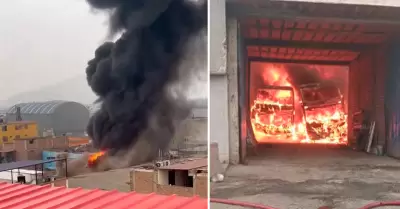 Incendio de cdigo 2 se reporta en taller de buses de Ate.