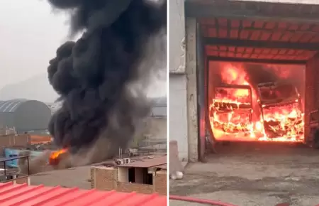 Incendio de c�digo 2 se reporta en taller de buses de Ate.