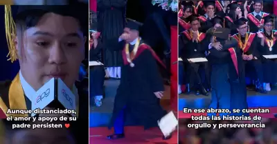 Estudiante llora al reencontrarse con su padre en su graduacin.