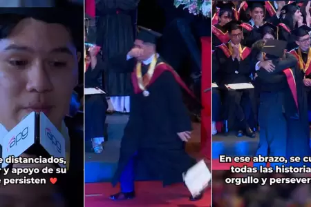 Estudiante llora al reencontrarse con su padre en su graduacin.