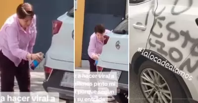 Mujer grafitea auto por 'cuadrarse' frente a su puerta.