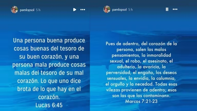 En historias de Instagram, Lpez public citas bblicas, en referencia a la situacin que atraviesa.