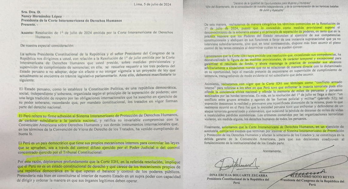 La carta que enviaron a la Corte IDH