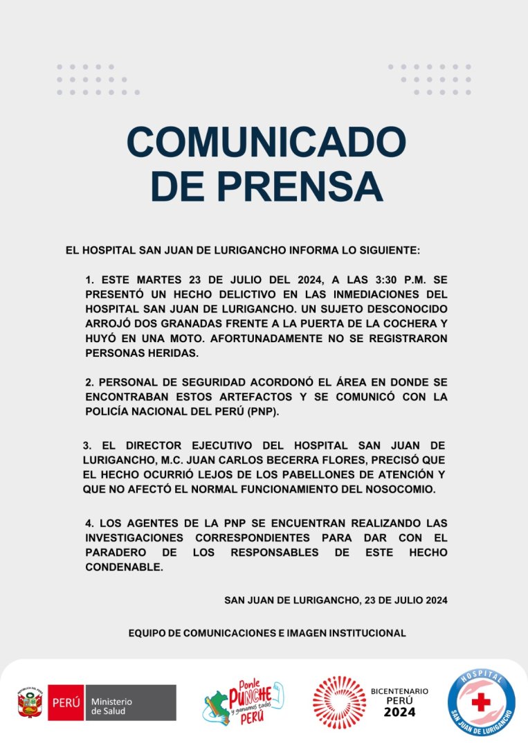 Comunicado del hospital San Juan de Lurigancho