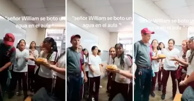 Alumnos sorprenden a conserje por su cumpleaos.