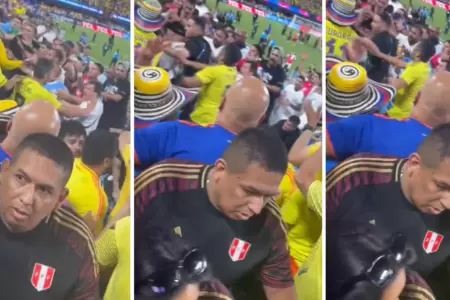 Compatriota es captado en pelea de jugadores uruguayos con hinchas colombianos.