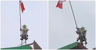 Fiestas Patrias: Shrek sostiene la bandera en lugar de Alfonso Ugarte