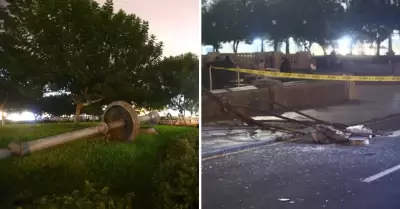 Cada de poste de luz en Plaza San Martn.