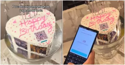 Joven pone QR de Yape en su torta de cumpleaos