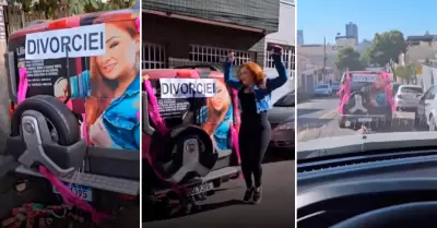 Cantante celebra su divorcio con caravana.