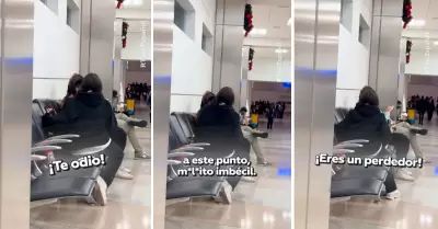 Mujer reclama y grita a su novio en el aeropuerto.