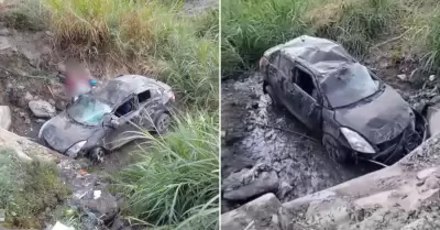 Cinco heridos dej la cada de un auto en Trujillo.