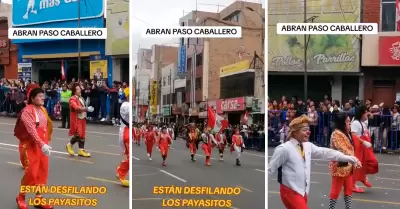 Payasitos desfilan por Fiestas Patrias.