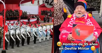 Hombre de 95 aos conmovido en desfile militar.