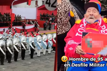 Hombre de 95 aos conmovido en desfile militar.