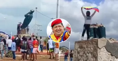 Venezolanos derriban estatuas de Hugo Chvez.