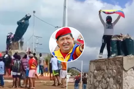 Venezolanos derriban estatuas de Hugo Chvez.