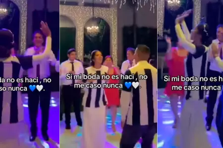 Pareja festeja su boda con cancin de Alianza Lima.