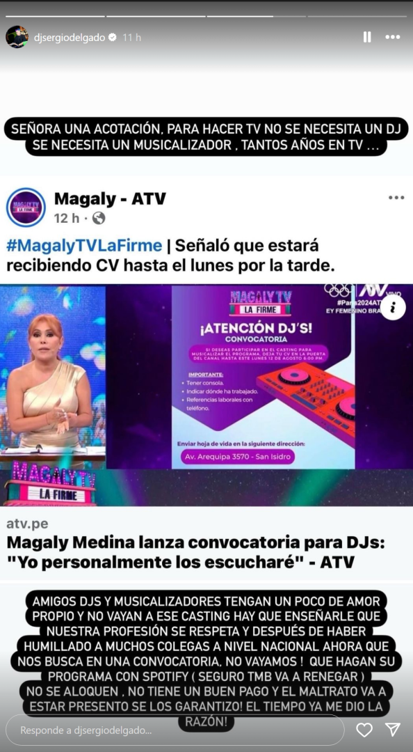 Ex DJ de Magaly Medina y su advertencia tras convocatoria