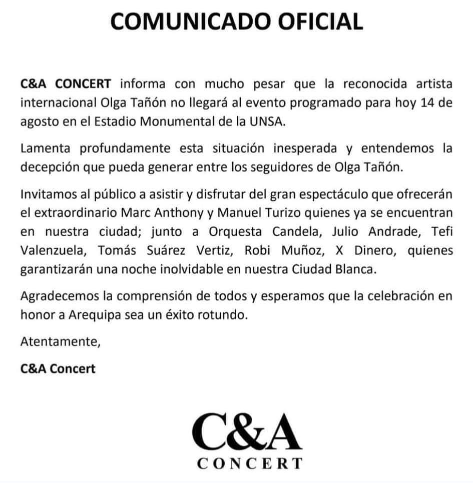 Comunicado oficial de la empresa.