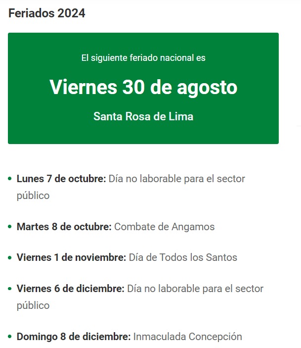 Feriados para el mes de agosto.