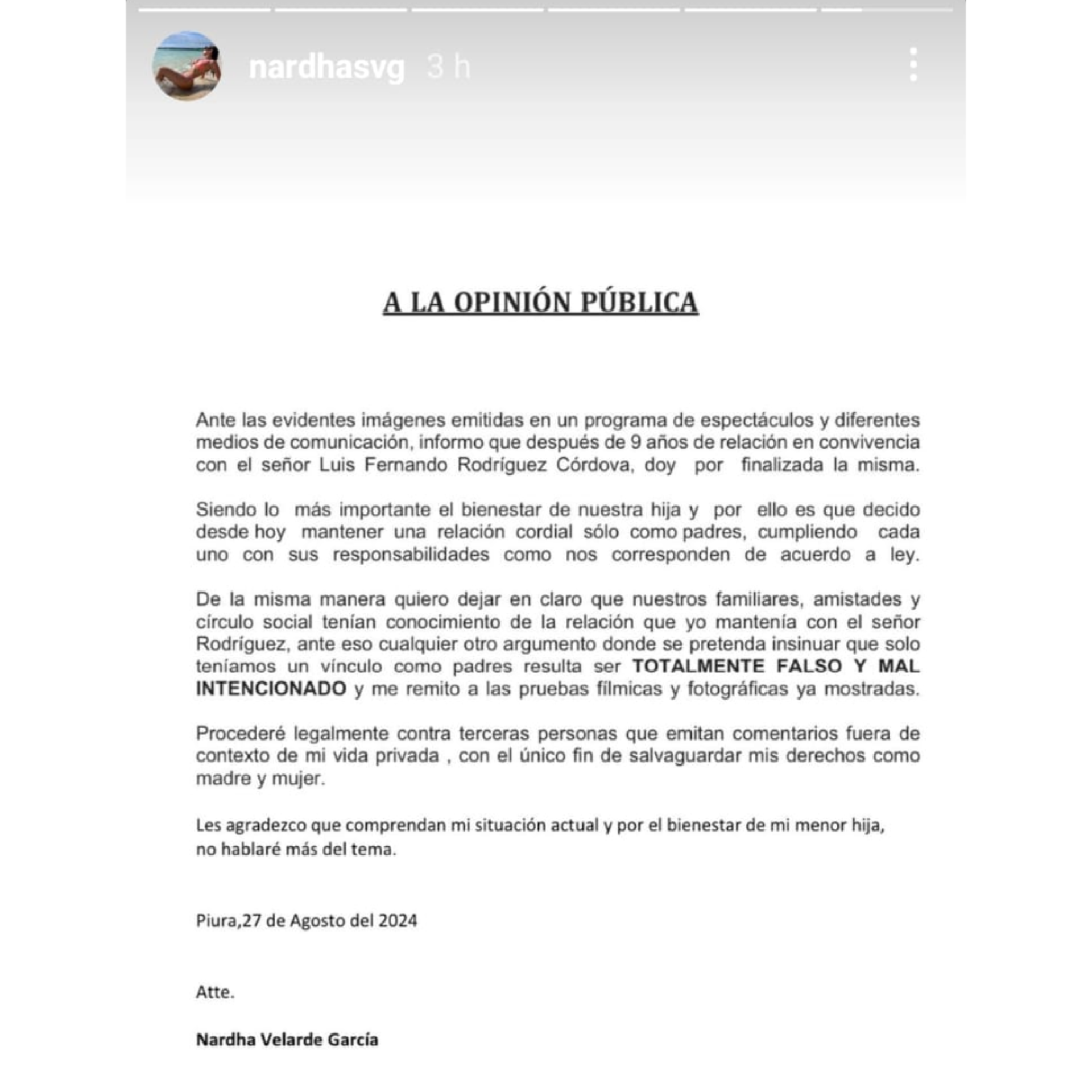 Nardha Velarde lanza comunicado oficial tras escndalo de su "pareja".