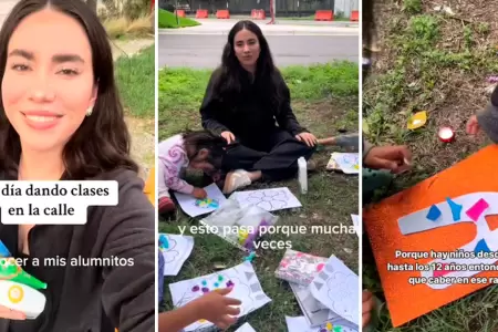 Profesora aplaudida por dar clase a nios en la calle.