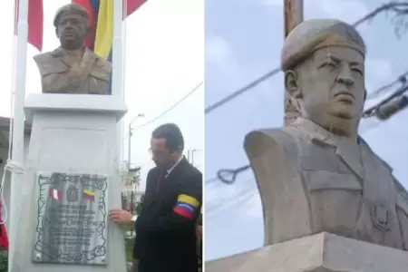 Venezolanos piden se retire busto de Hugo Chvez en Chincha.