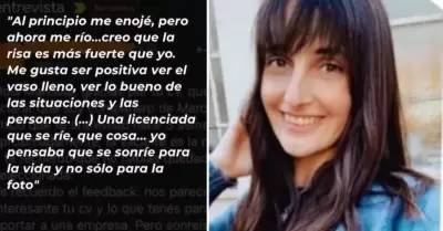 Mujer revela que fue rechazada de empleo por ser muy simptica.