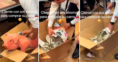 Familia lleva sus alcancas para comprarse una camioneta.